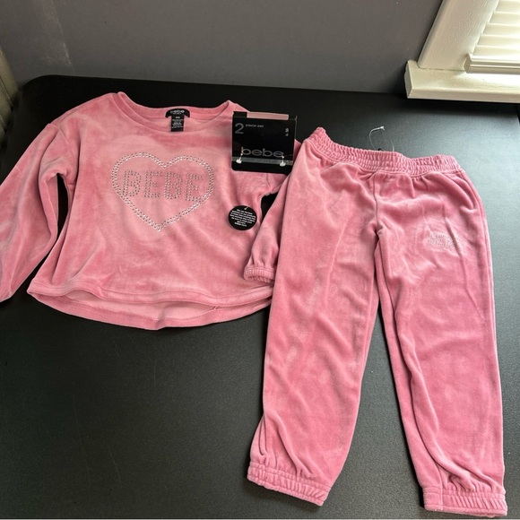 New BEBE 2 Piece Velour Rose Blush Toddler Size 4 Sweatsuit Cozy‎ Rhinestone ￼ - Picture 14 of 15